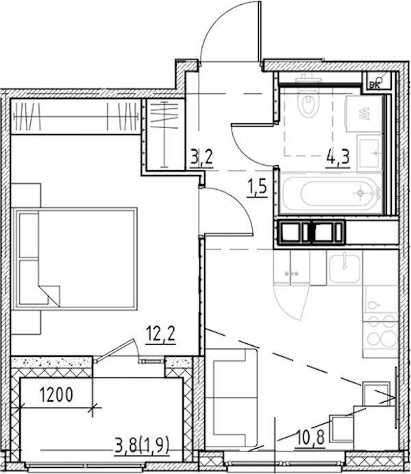 1-комнатная квартира 33.9 м², 3/11 эт., ЖК «Янила Форест»